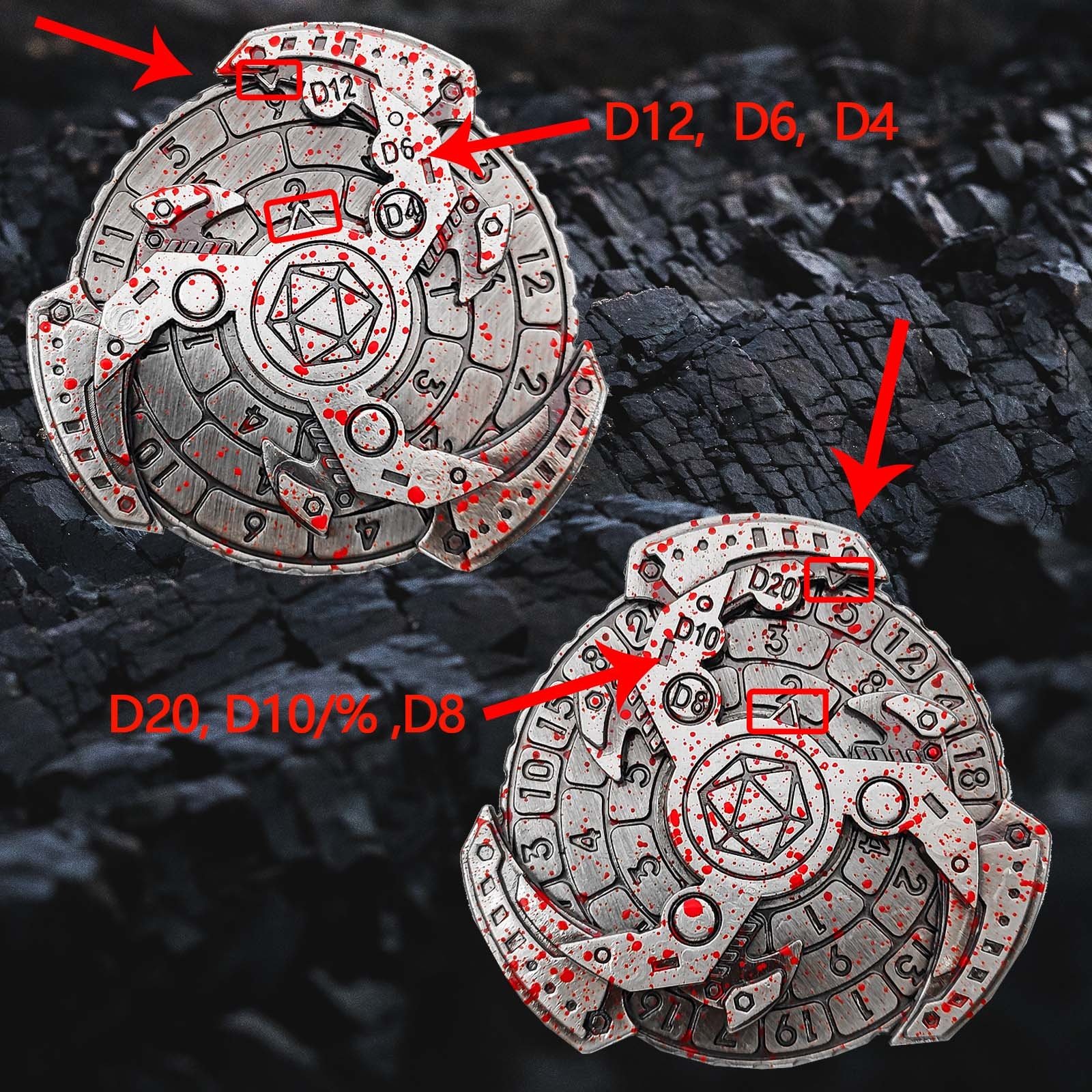 Customized Design Game Dices DND 7-in-1 Fingertip Gyro Spin Metal Dice with Gift Box