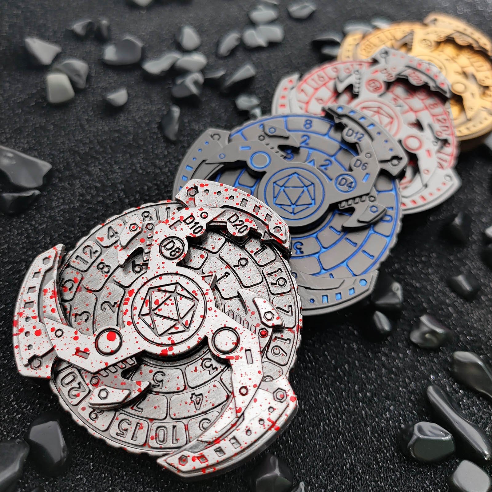 Customized Design Game Dices DND 7-in-1 Fingertip Gyro Spin Metal Dice with Gift Box