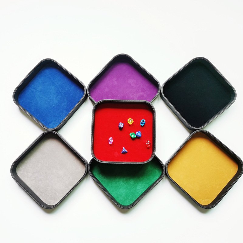 Square Velvet Leather Dice Tray 20*20cm Dice Tray Custom Logo Dice Game Accessories