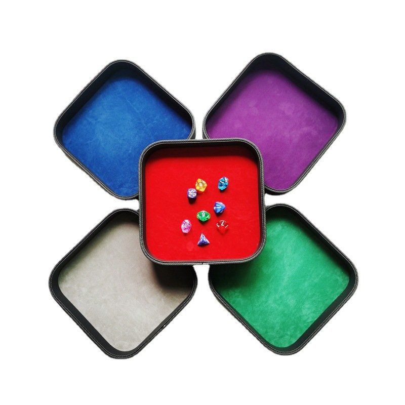 Square Velvet Leather Dice Tray 20*20cm Dice Tray Custom Logo Dice Game Accessories