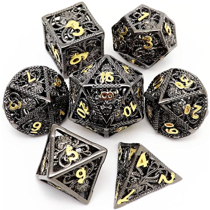 Mini Planet Wholesale RPG Board Games Handmade polyhedral Hollow Copper Metal dice set 7pcs Dice Custom Logo for DND MTG Players