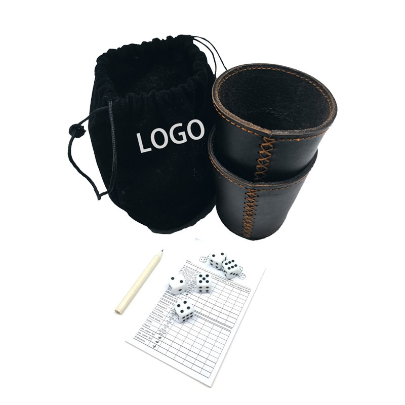Genuine Leather Dice Custom Felt Lined Professional DND RPG Yahtzee Ludo Game Leather Dice Cup with 5 Dices