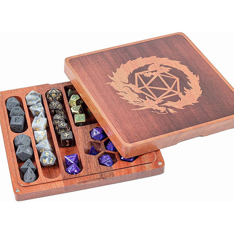 wholesale custom printed colored dices logo new polyhedral pocket d4 d6 d8 d10 d&d wooden dice