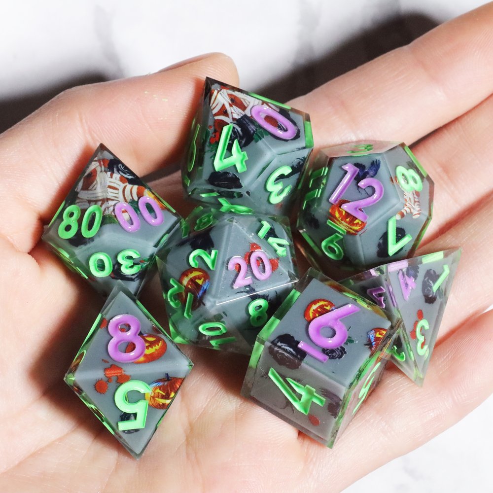 MINI PLANET Pumpkin Spider Christmas Stickers DND Dice Set Wholesale Custom Resin Dice For TRPG Board Game Sharp Polyhedral Dice