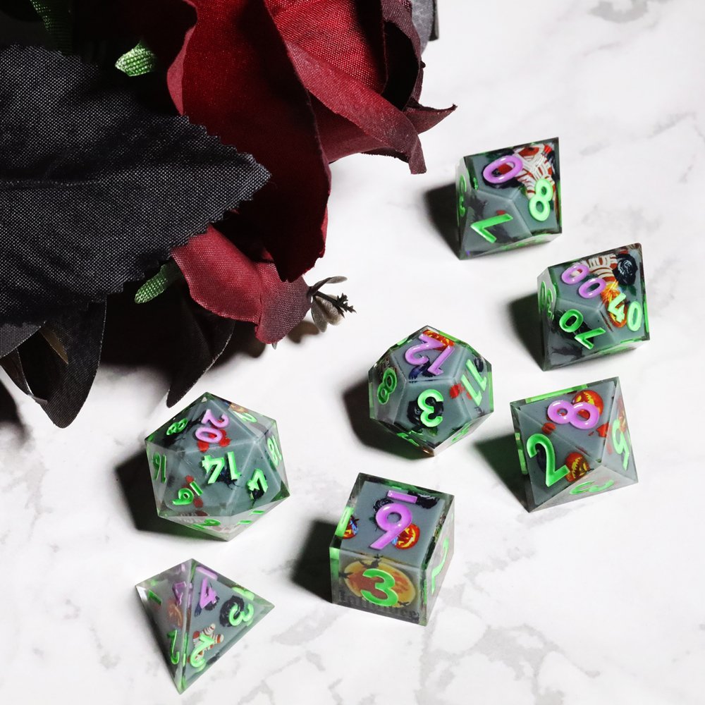 MINI PLANET Pumpkin Spider Christmas Stickers DND Dice Set Wholesale Custom Resin Dice For TRPG Board Game Sharp Polyhedral Dice