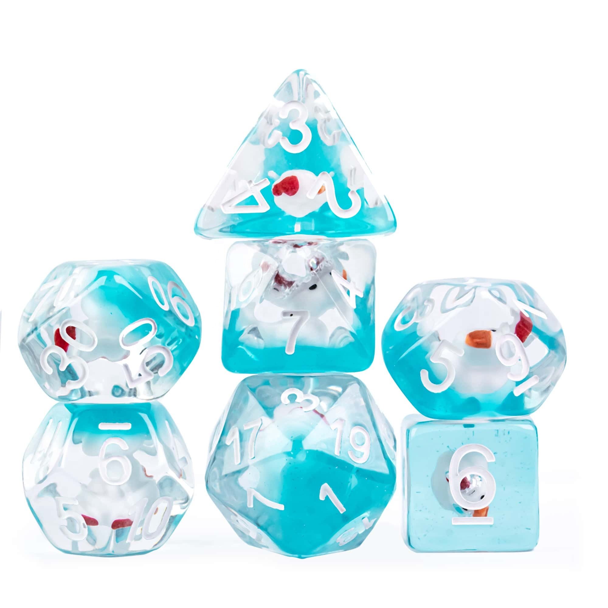 Udixi Plastic polyhedron dungeons and dragons resin rpg dice custom logo set Christmas duck blue