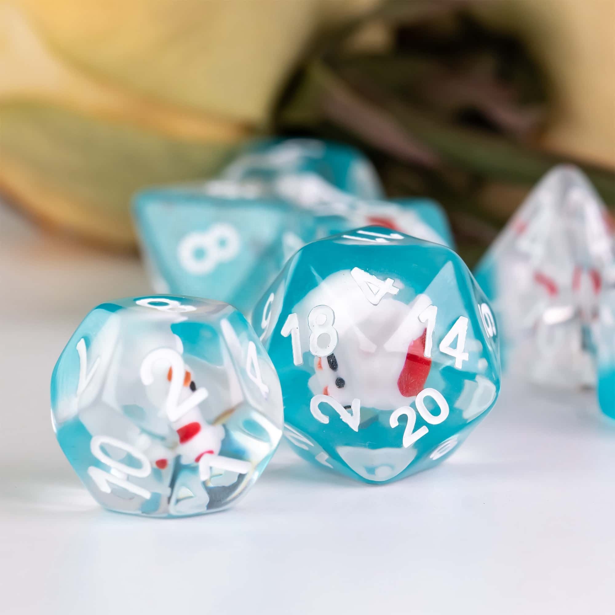 Udixi Plastic polyhedron dungeons and dragons resin rpg dice custom logo set Christmas duck blue