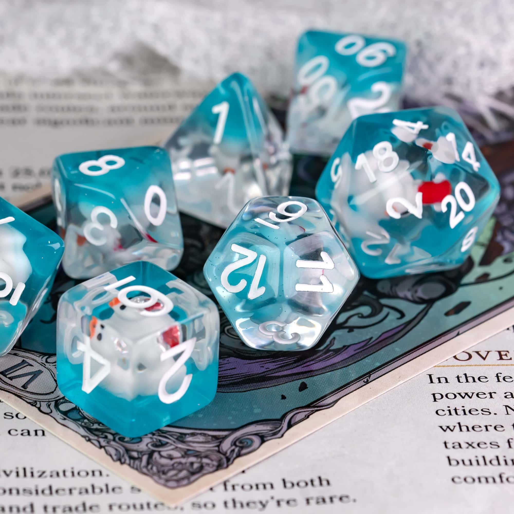 Udixi Plastic polyhedron dungeons and dragons resin rpg dice custom logo set Christmas duck blue