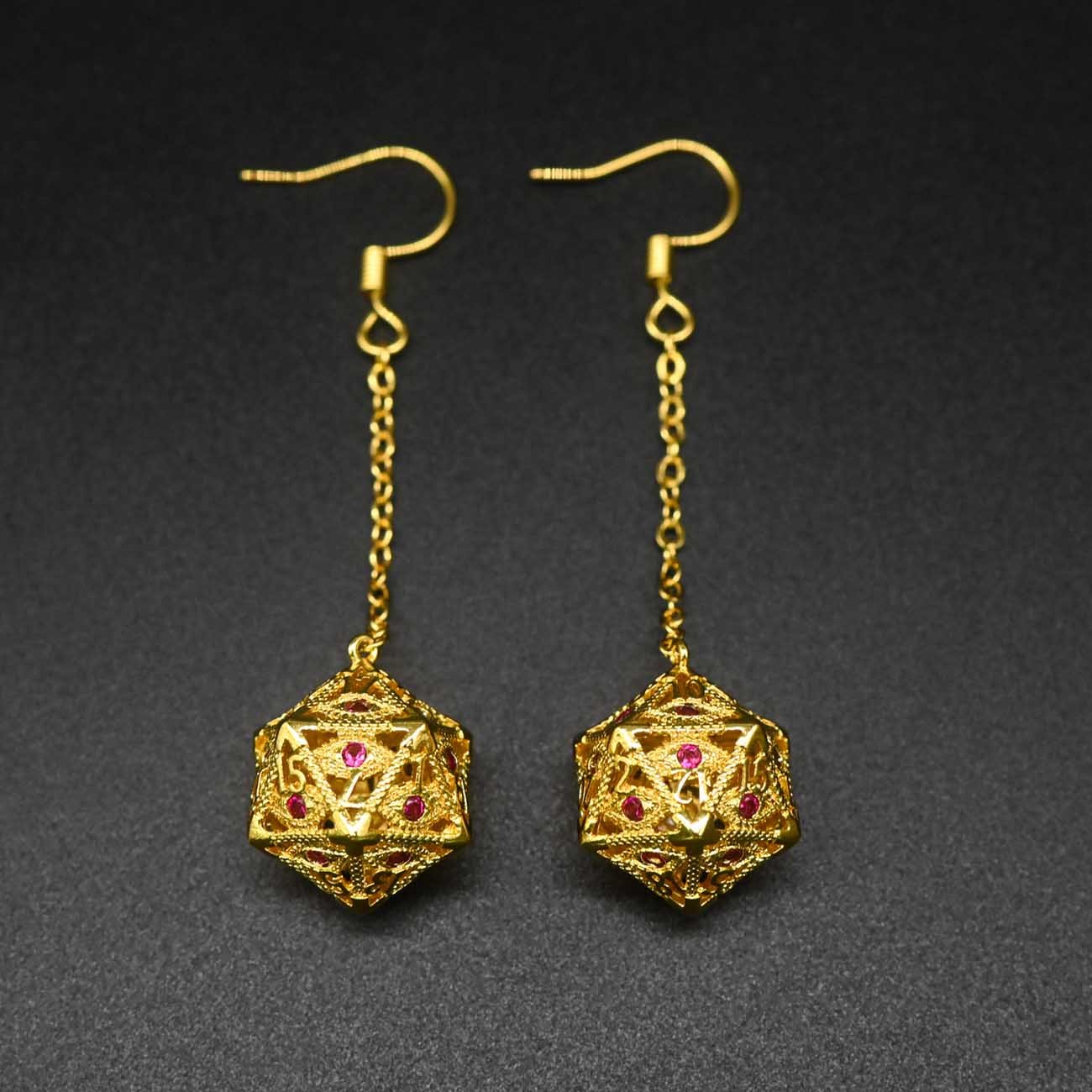New Product Long Style Hook Golden Earrings Metal D20 DND Dice Earring Custom for Game Player
