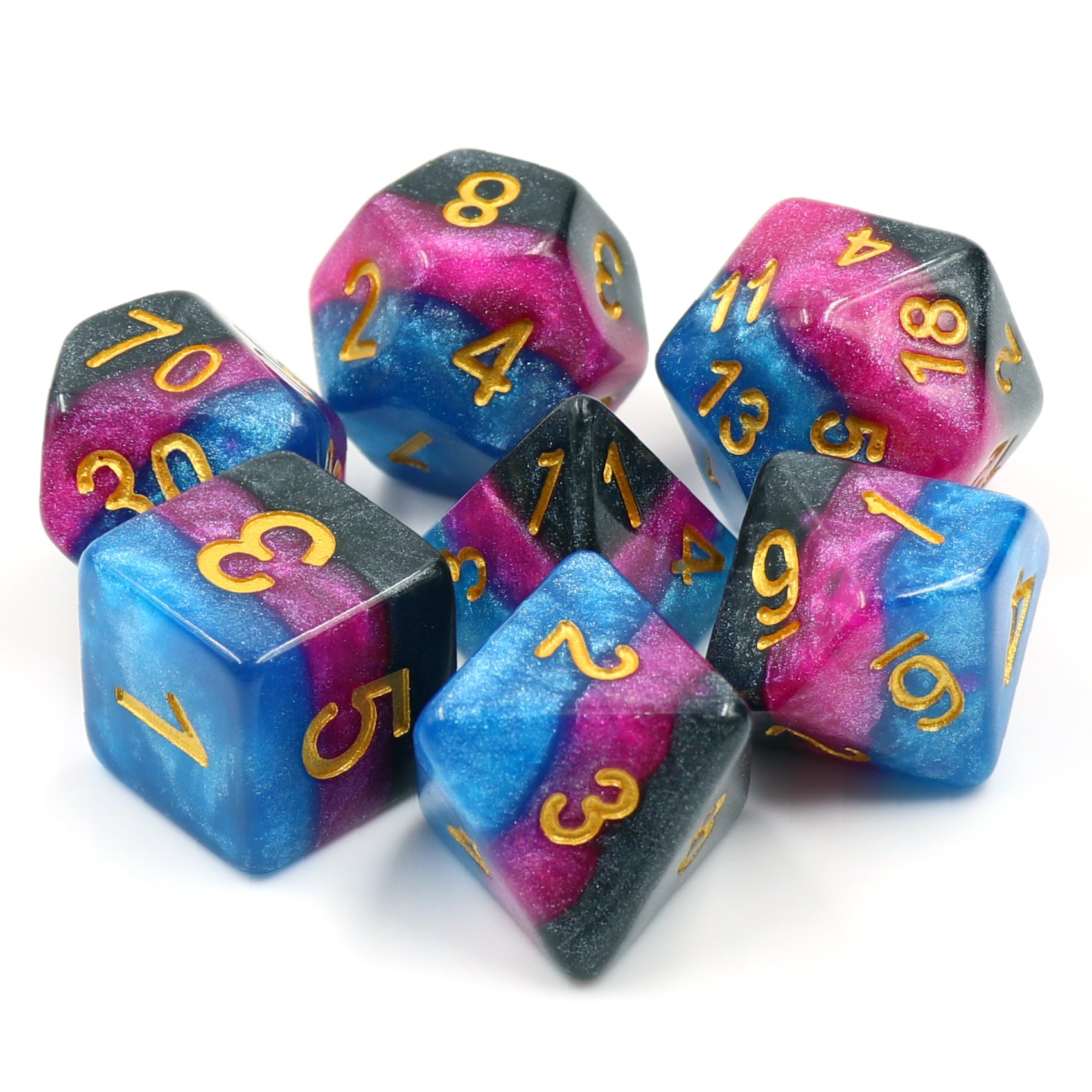 Custom 7pcs Polyhedral Resin Dice Set Unique Design Layered Dice RPG Dragon&Dungeon Game 16mm D20 Shape Acrylic Plastic Material