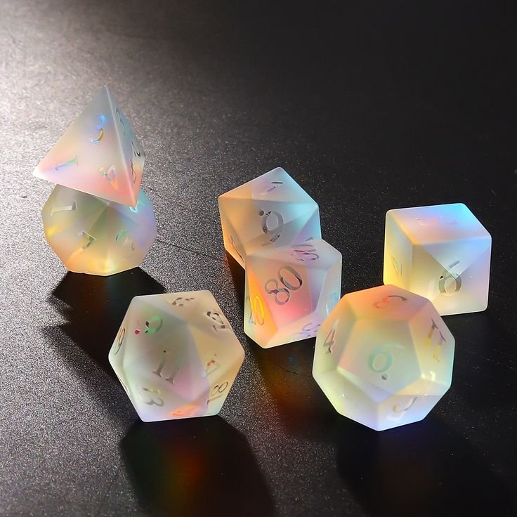 2024 Wholesale Engraved Gemstone Dice Custom Rainbow Prism Glass DND Gem Dice Stone Polyhedral Dice Set Frosted Colorful Glass