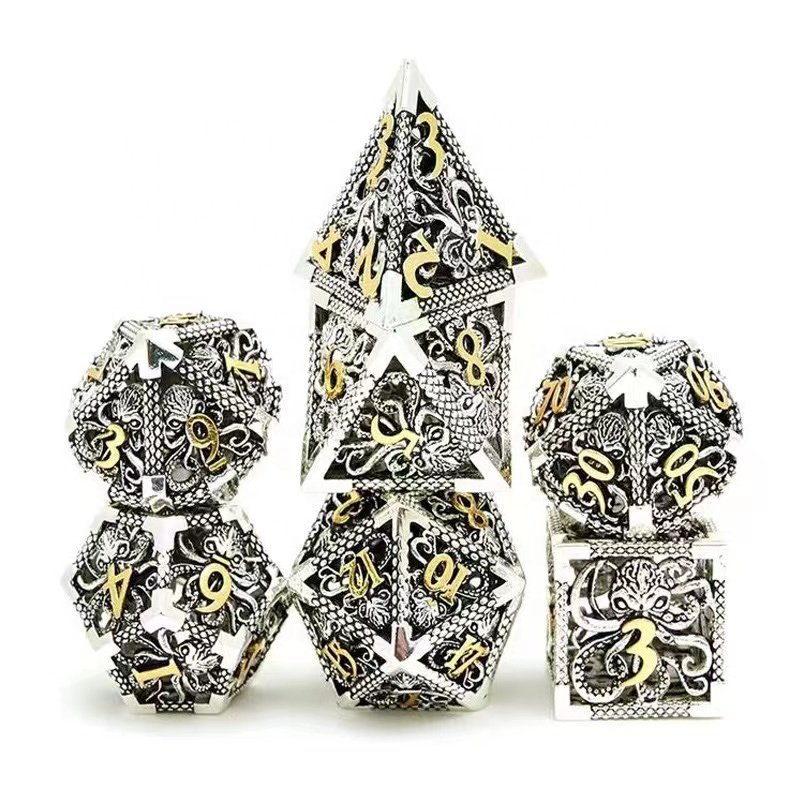 Newly Designed Metal Octopus Dungeons & Dragons Polyhedron Hollow Dice Set for TRPG Board Games DND