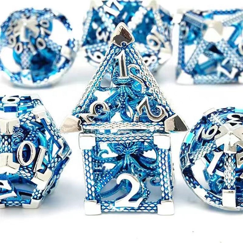 Newly Designed Metal Octopus Dungeons & Dragons Polyhedron Hollow Dice Set for TRPG Board Games DND