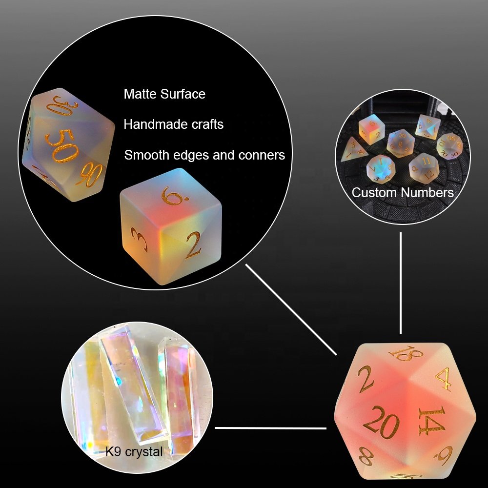 Custom Logo Dice RPG Mini Frosted Prism Glass Dice DND Matte Crystal Dice For Dungeons And Dragons Board Games