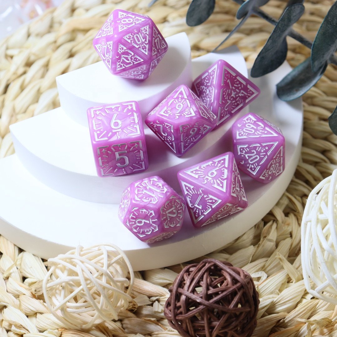 18mm Antique pattern dnd games side bone DND acrylic polyhedral dice set for Dungeons and Dragons