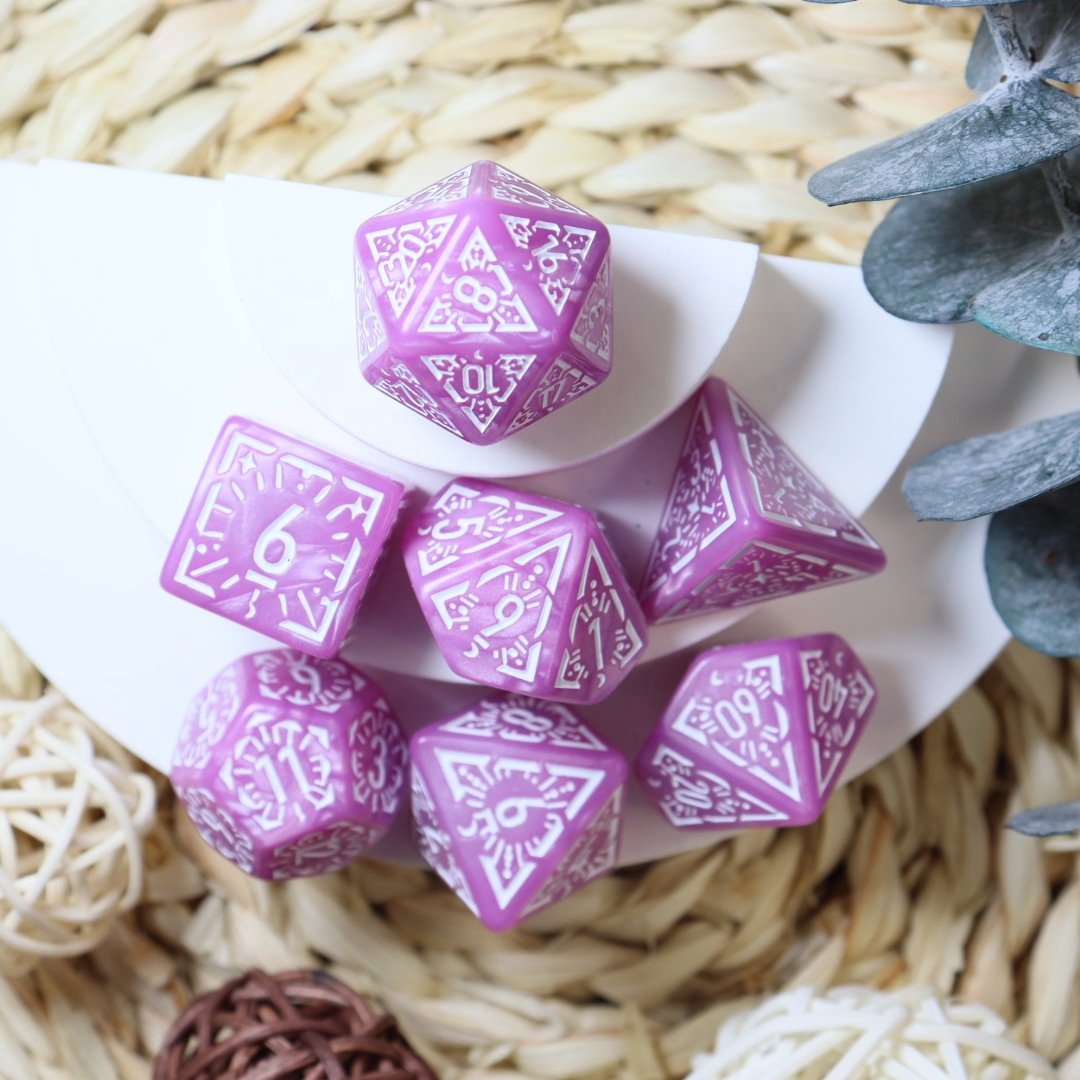 18mm Antique pattern dnd games side bone DND acrylic polyhedral dice set for Dungeons and Dragons