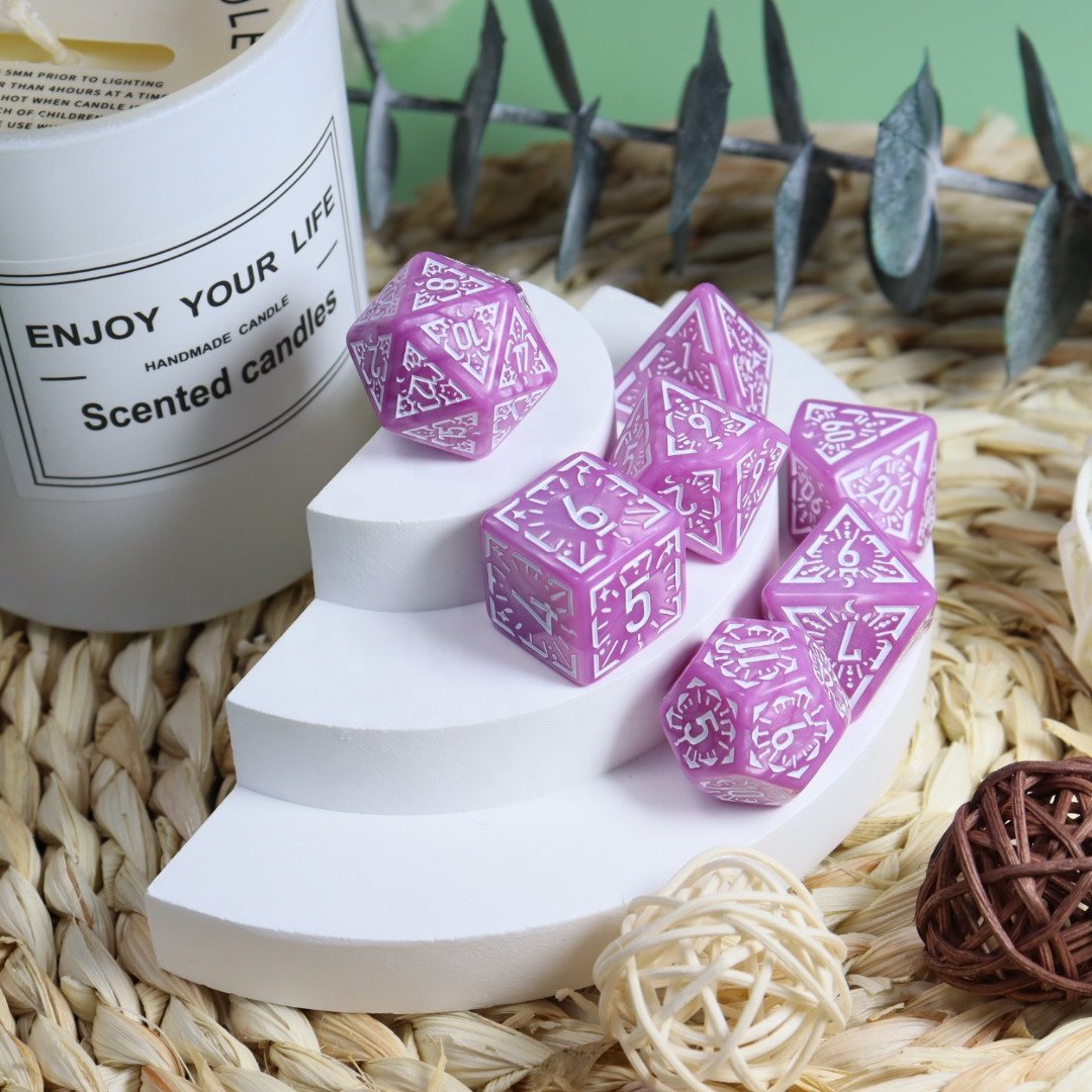 18mm Antique pattern dnd games side bone DND acrylic polyhedral dice set for Dungeons and Dragons