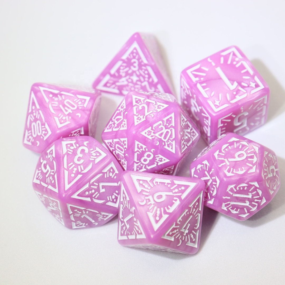 18mm Antique pattern dnd games side bone DND acrylic polyhedral dice set for Dungeons and Dragons