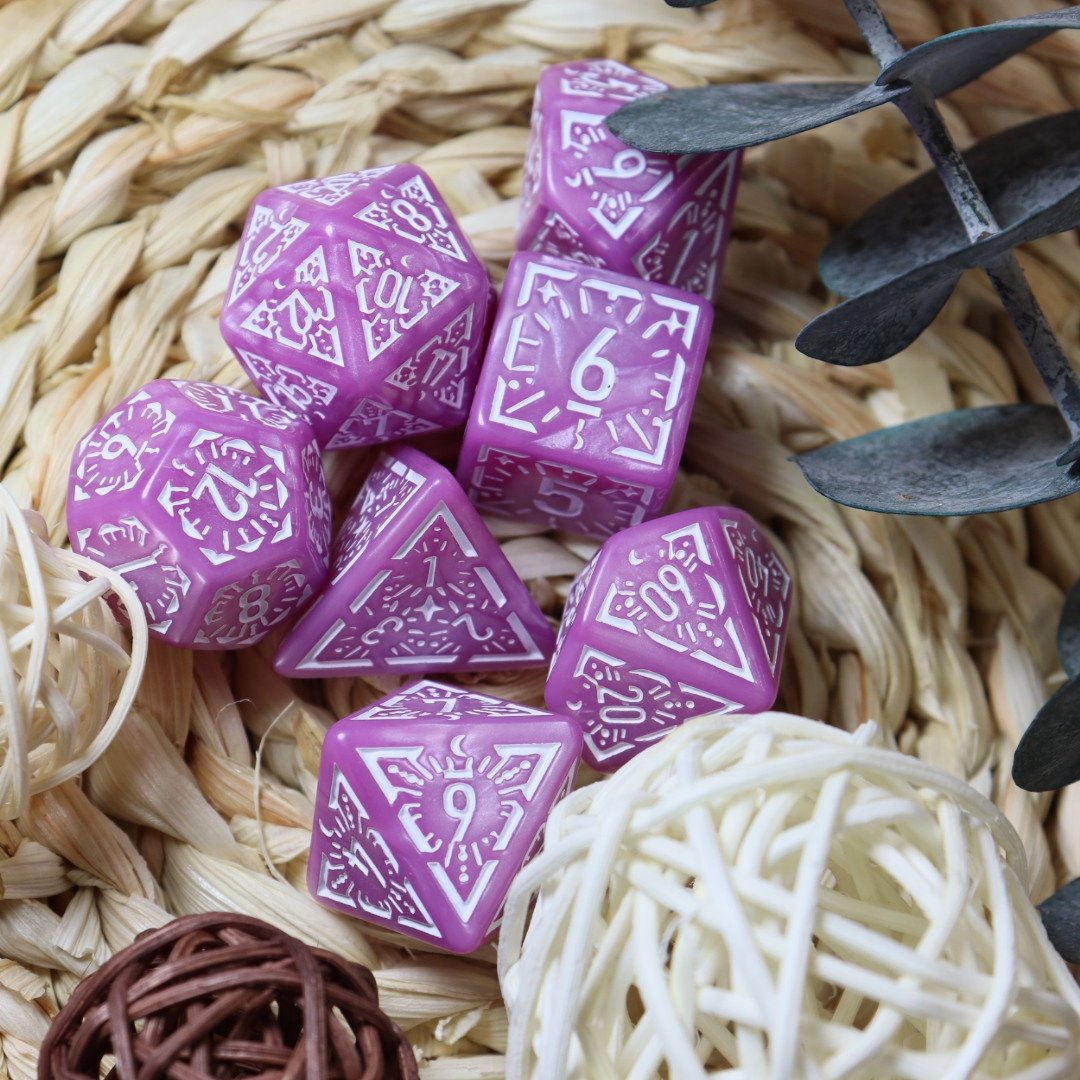 18mm Antique pattern dnd games side bone DND acrylic polyhedral dice set for Dungeons and Dragons
