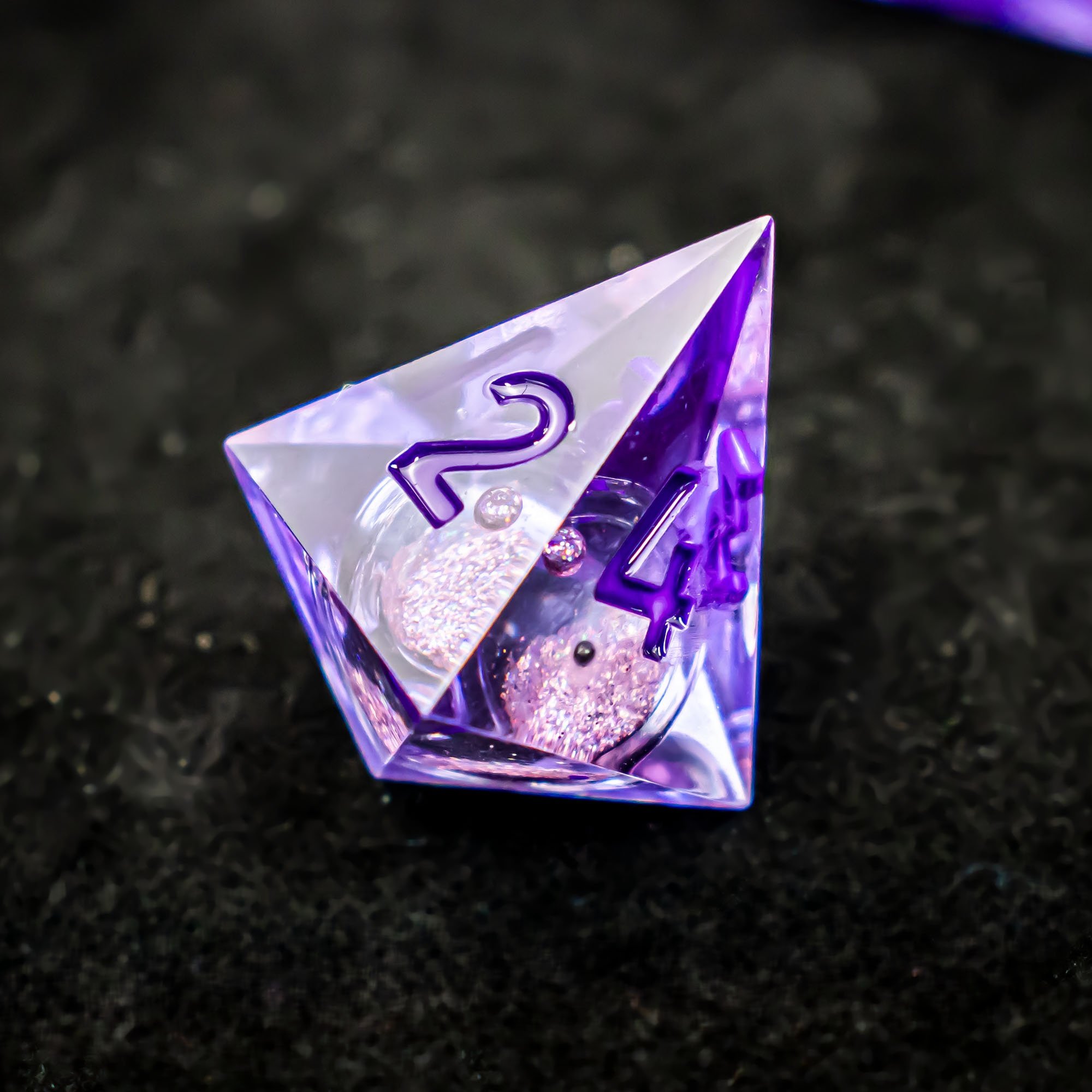 Custom Sharps Edge Resin Dice D6 D4 D8 D10 D12 D20 DND Purple Liquid Core Dungeons and Dragons RPG Dice Set