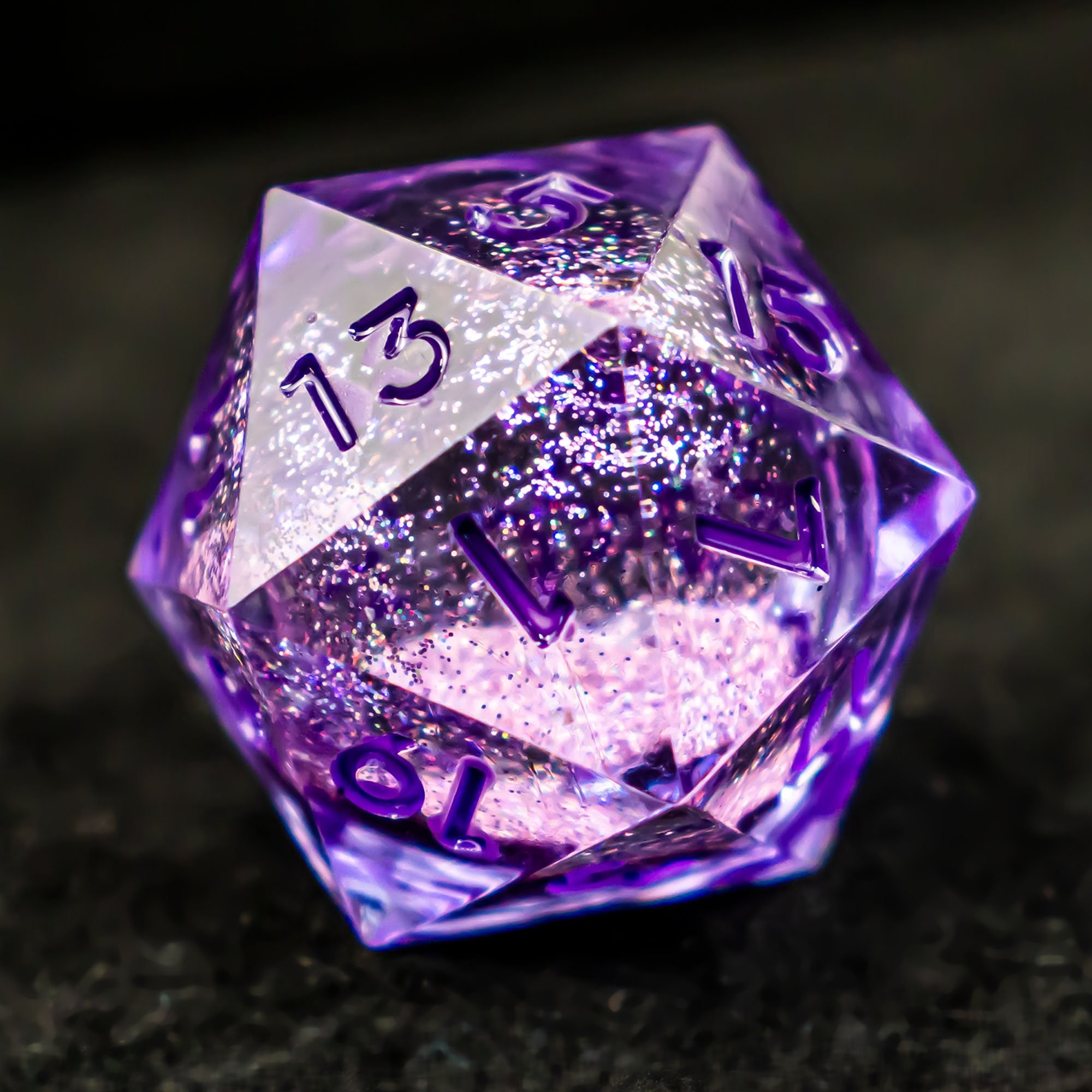 Custom Sharps Edge Resin Dice D6 D4 D8 D10 D12 D20 DND Purple Liquid Core Dungeons and Dragons RPG Dice Set