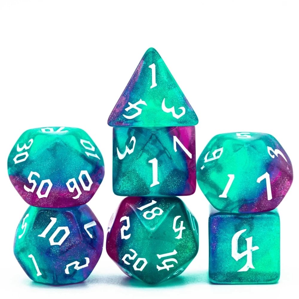 Custom Engrave Logo Transparent DND Polyhedral Gemstone Dice Sets RPG Stripe Rainbow Misty 12mm Mini Stone gaming Dice Set