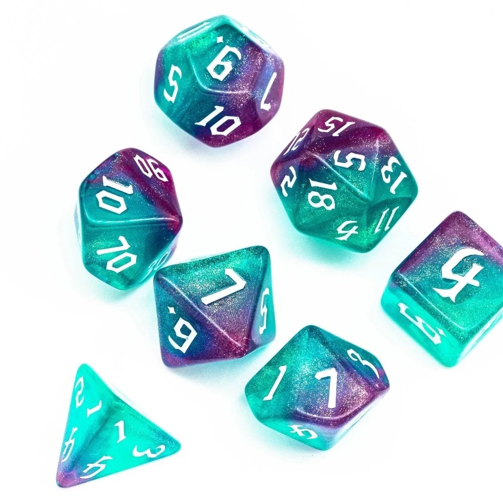 Custom Engrave Logo Transparent DND Polyhedral Gemstone Dice Sets RPG Stripe Rainbow Misty 12mm Mini Stone gaming Dice Set