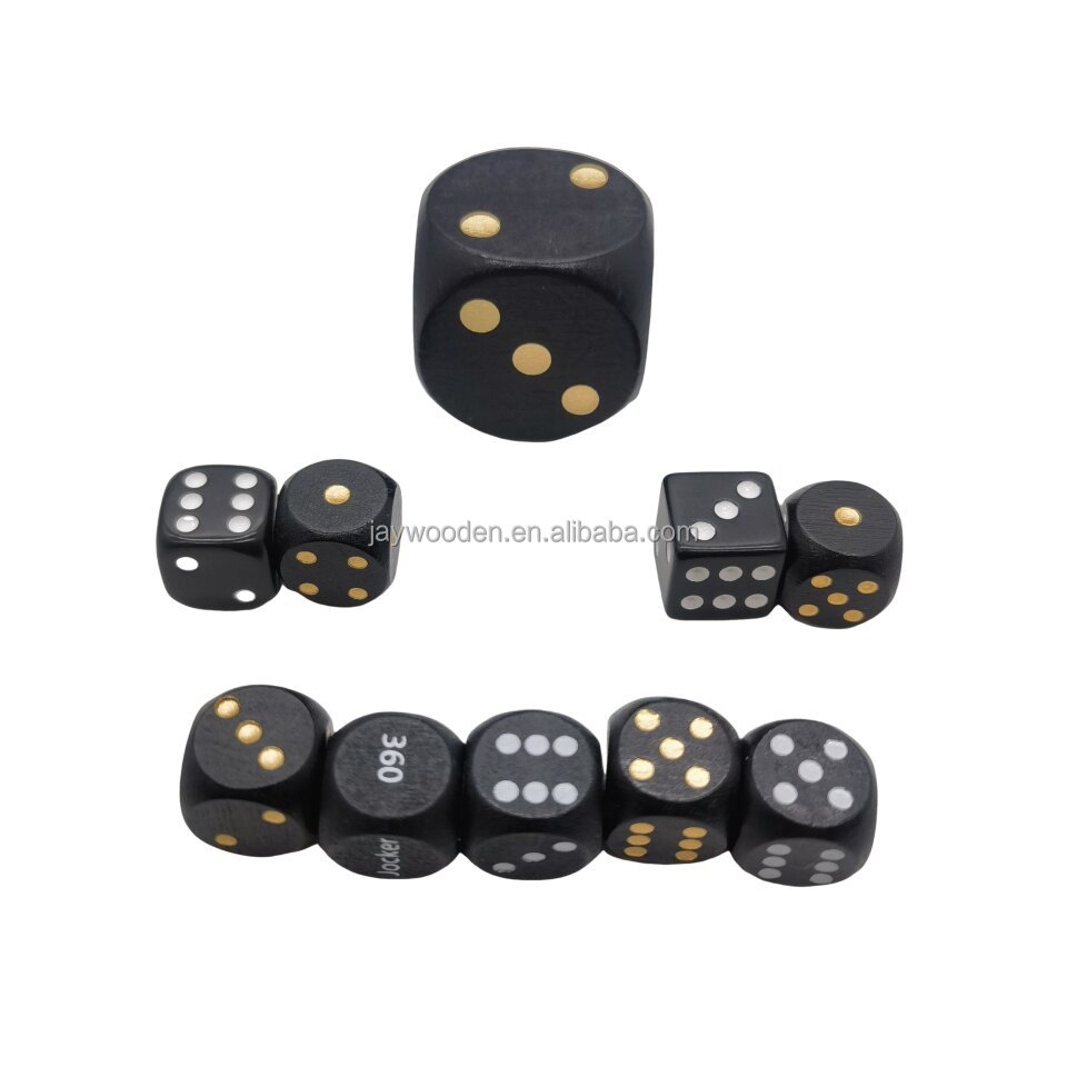 0-5 number D20 22.7mm round Corner black Wooden Dice with Dots Custom Square Paper Box Card Board Games Promotional Wooden Pawn