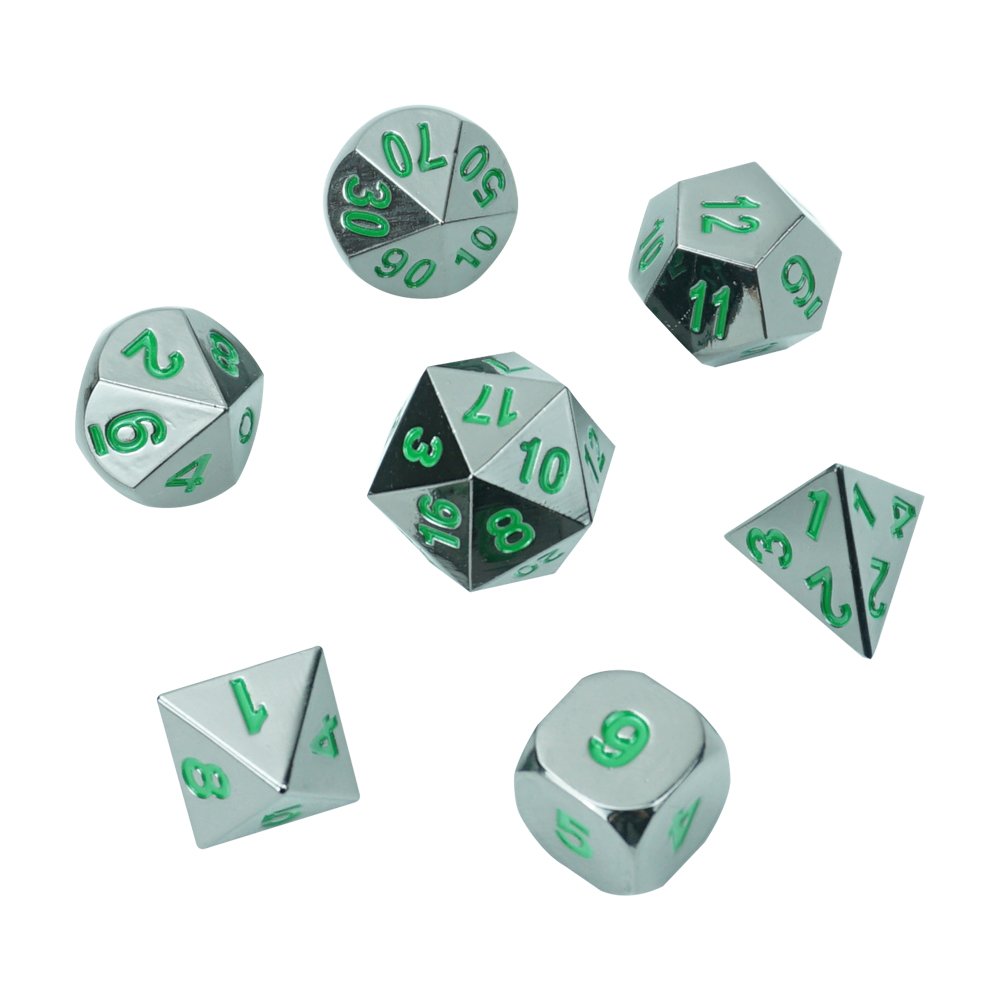 Custom Mirror Dice Engraved Green Numbers Heavy Metal Gaming Dice Set Accessory Dice for Various Games