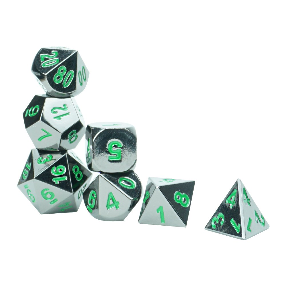 Custom Mirror Dice Engraved Green Numbers Heavy Metal Gaming Dice Set Accessory Dice for Various Games