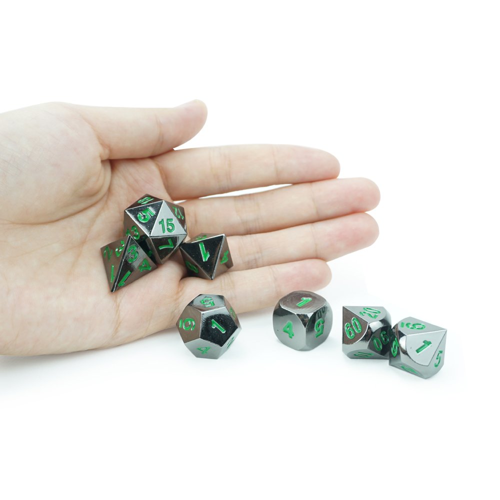 Custom Mirror Dice Engraved Green Numbers Heavy Metal Gaming Dice Set Accessory Dice for Various Games