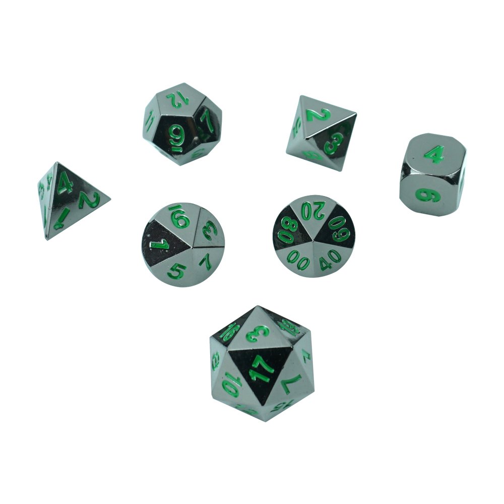Custom Mirror Dice Engraved Green Numbers Heavy Metal Gaming Dice Set Accessory Dice for Various Games