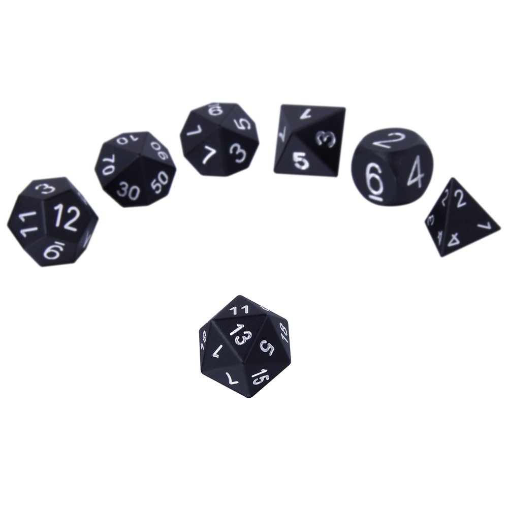 MBW CNC Machined Dice Set Custom Black Aluminium Polyhedron dice set