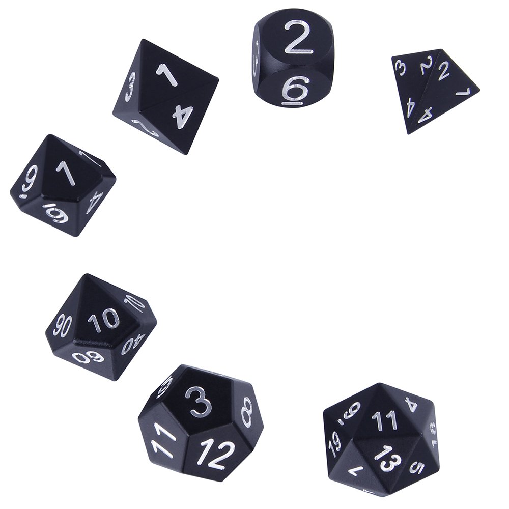 MBW CNC Machined Dice Set Custom Black Aluminium Polyhedron dice set