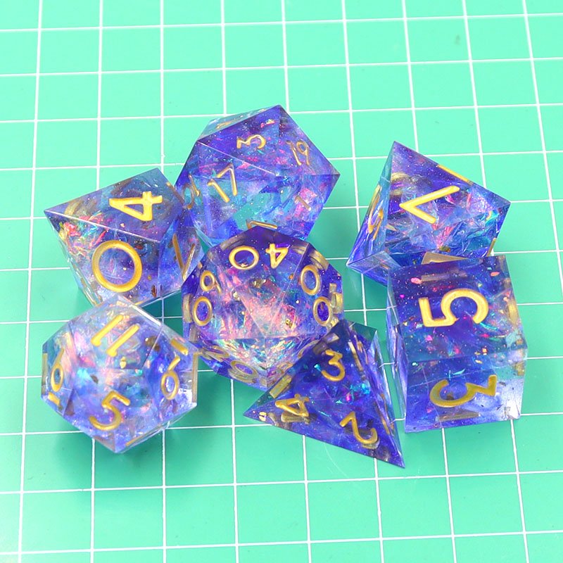 Resin Plastic Crystal Dice Dice Set Professional Customize Acrylic for Role Playing Game 16mm Rainbow Wholesale Glitter Velvet