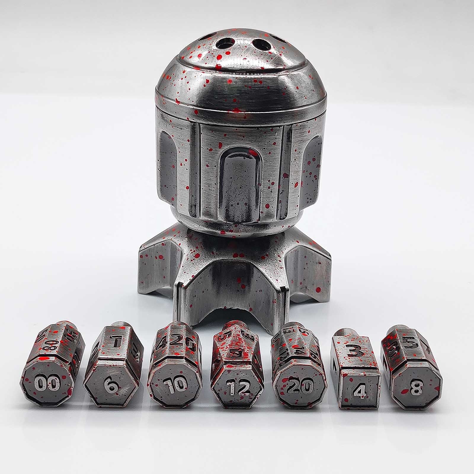 Unique Shape Blood Spot Cyberpunk Spinning Dice Warhammer 40K Polyhedral Metal Bullet Dice for DND Game Player