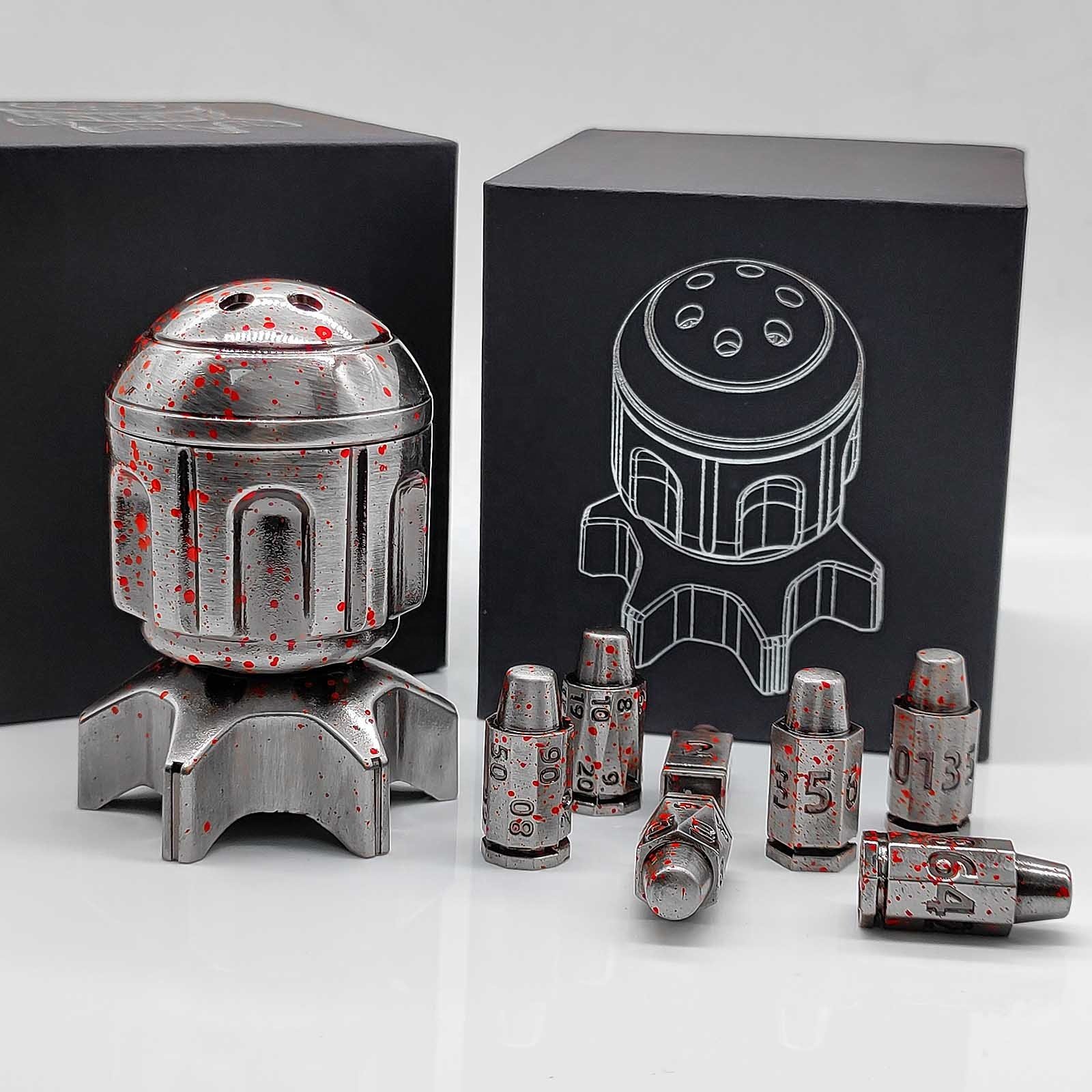 Unique Shape Blood Spot Cyberpunk Spinning Dice Warhammer 40K Polyhedral Metal Bullet Dice for DND Game Player