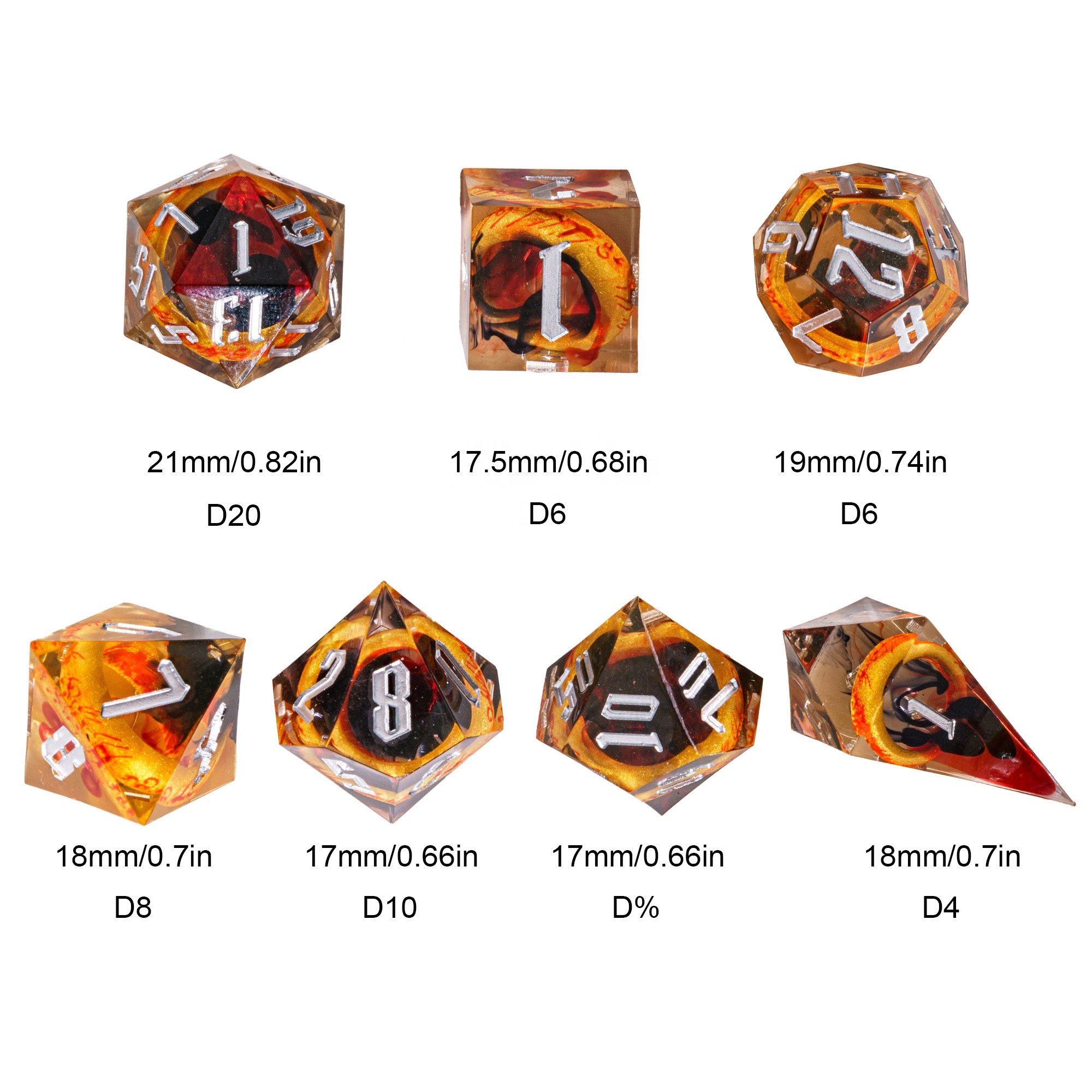Udixi Custom Handmade Sharp Amber Ring resin dice Dice Dungeons and Dragons DND board game Dice Set