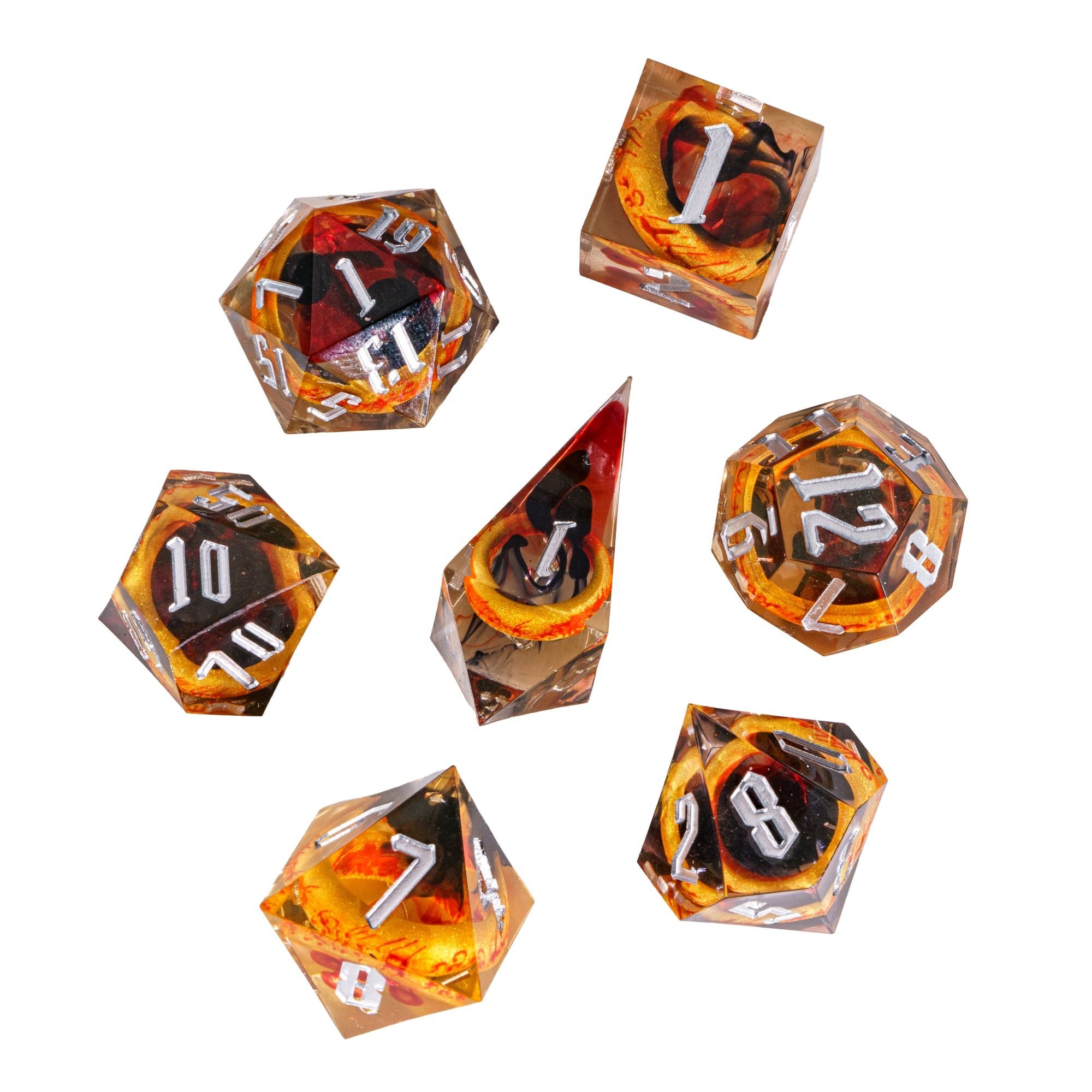 Udixi Custom Handmade Sharp Amber Ring resin dice Dice Dungeons and Dragons DND board game Dice Set
