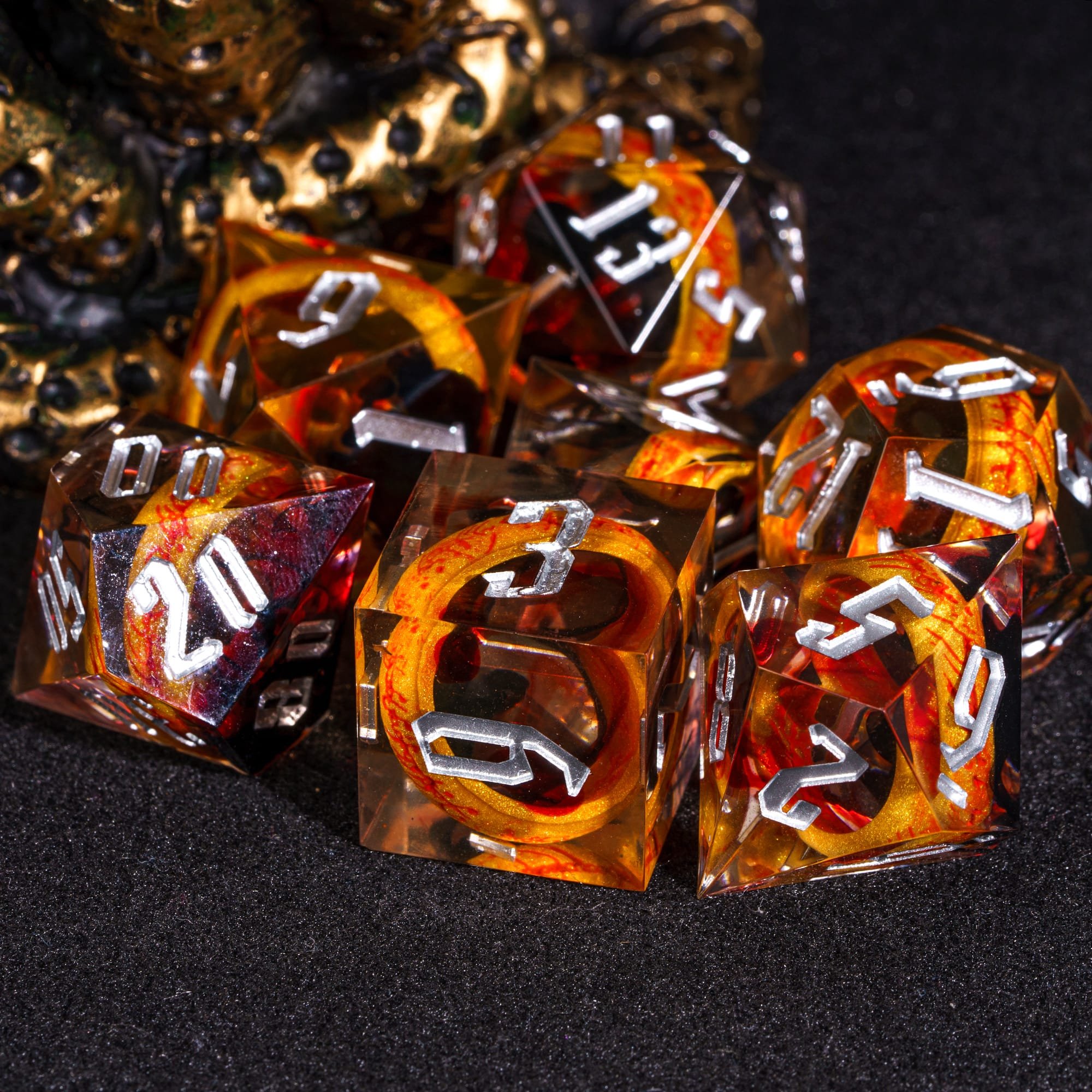 Udixi Custom Handmade Sharp Amber Ring resin dice Dice Dungeons and Dragons DND board game Dice Set