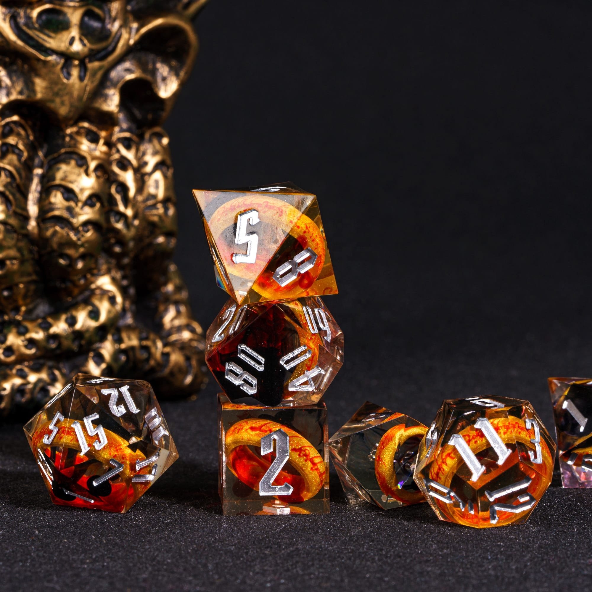 Udixi Custom Handmade Sharp Amber Ring resin dice Dice Dungeons and Dragons DND board game Dice Set