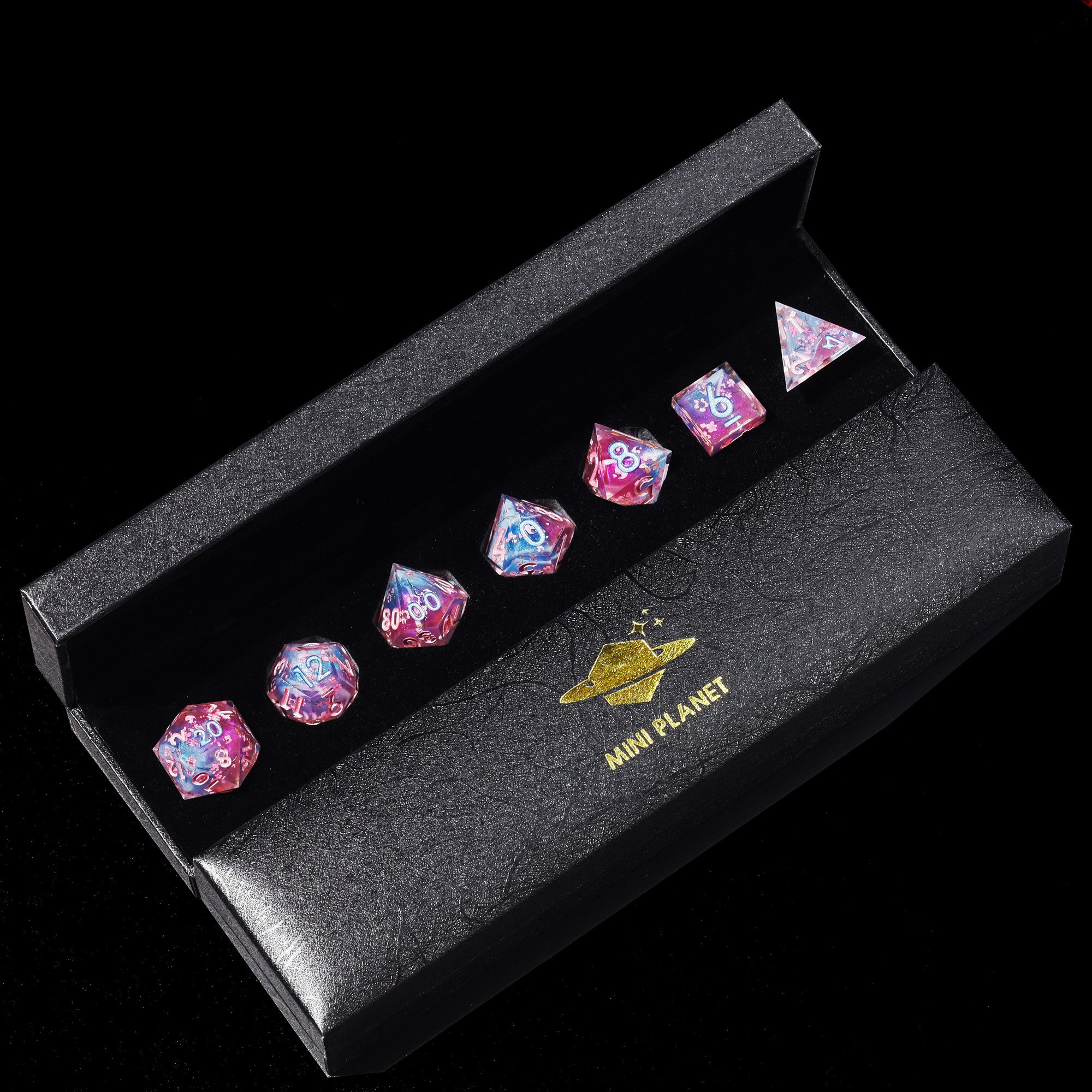 MINI PLANET Dnd Dice Set Wholesale Custom Resin Dice with Sharp Edges For TRPG Handmade Layered stickers Polyhedral Dice DND Set