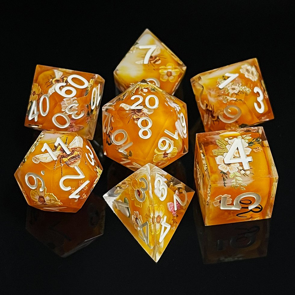New Sharp Edge Dice For Dungeons And Dragons blue and white porcelain flowers and butterfly layered Resin Polyhedral Dice Set