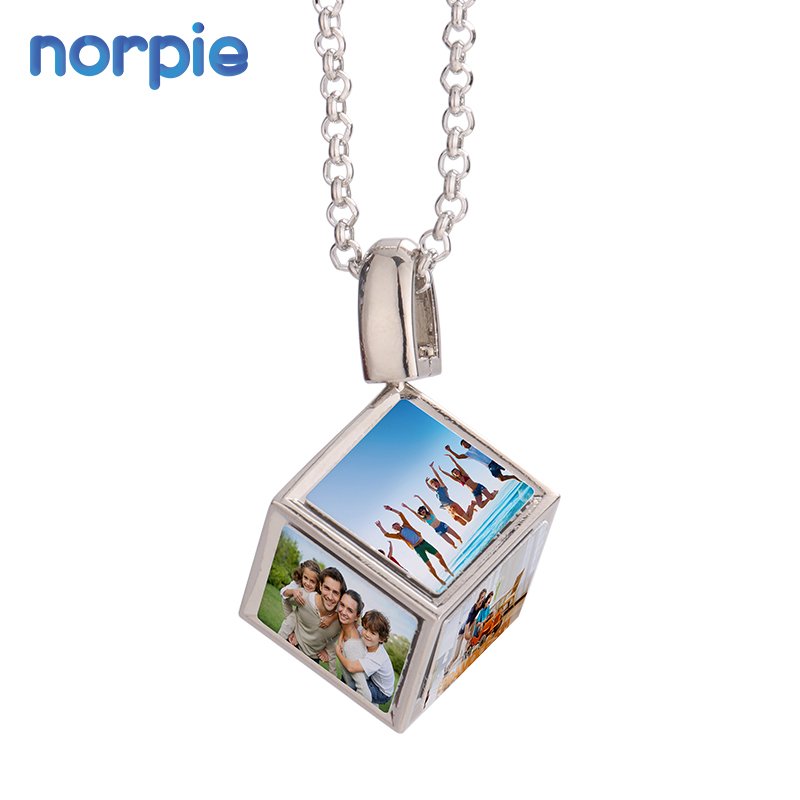 3D Cube Photo Frame Necklace Sublimation Dice Cube Necklace with 6 Inserts