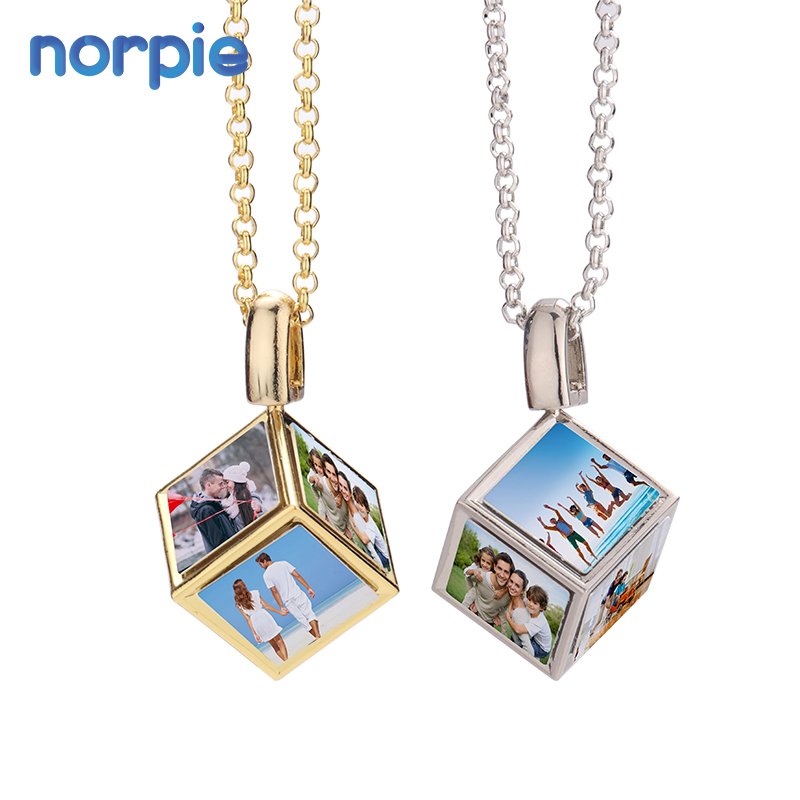 3D Cube Photo Frame Necklace Sublimation Dice Cube Necklace with 6 Inserts