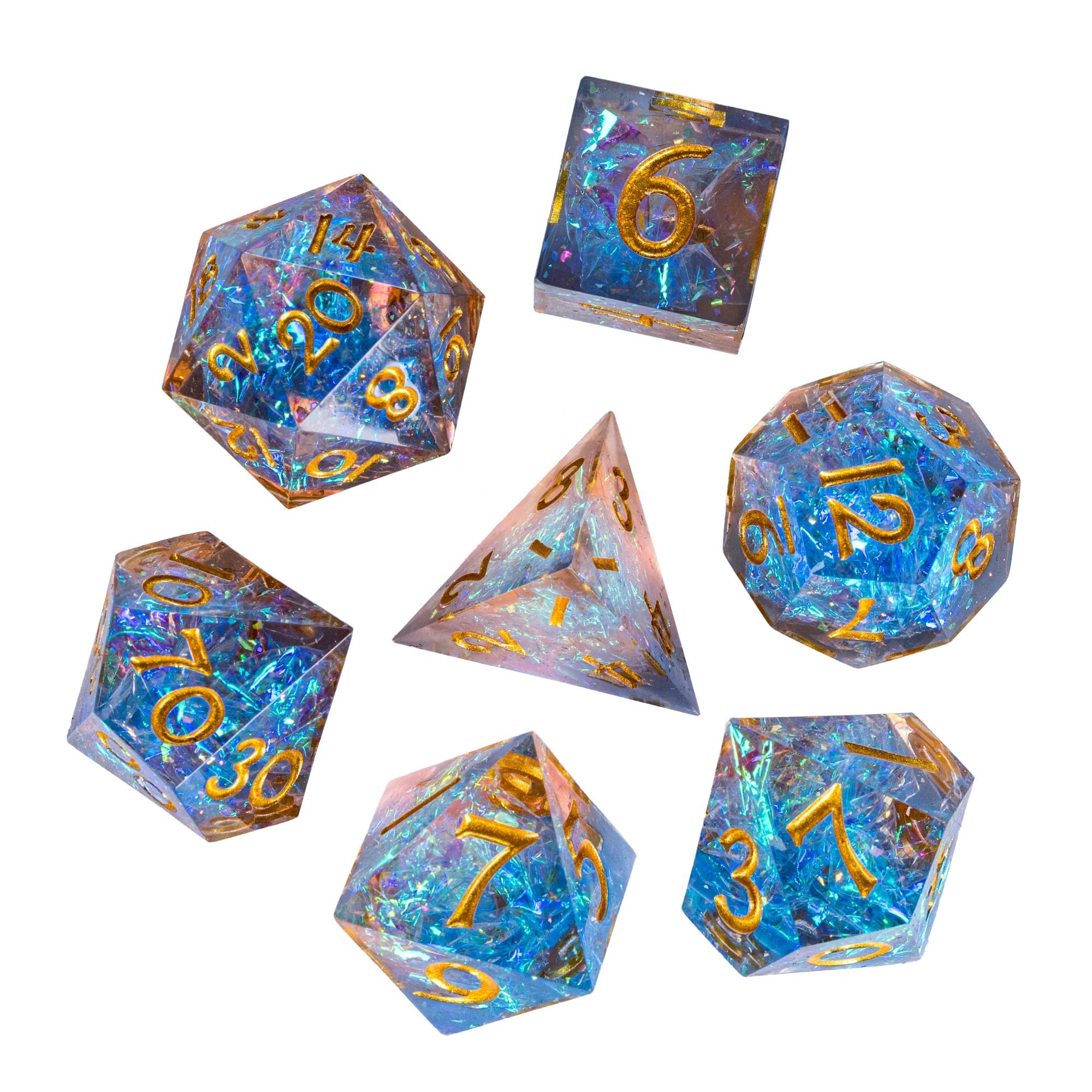 Udixi Polyhedral Sharp Edge RPG Resin Dungeons and Dragons Glitter Dice Set Transparent color