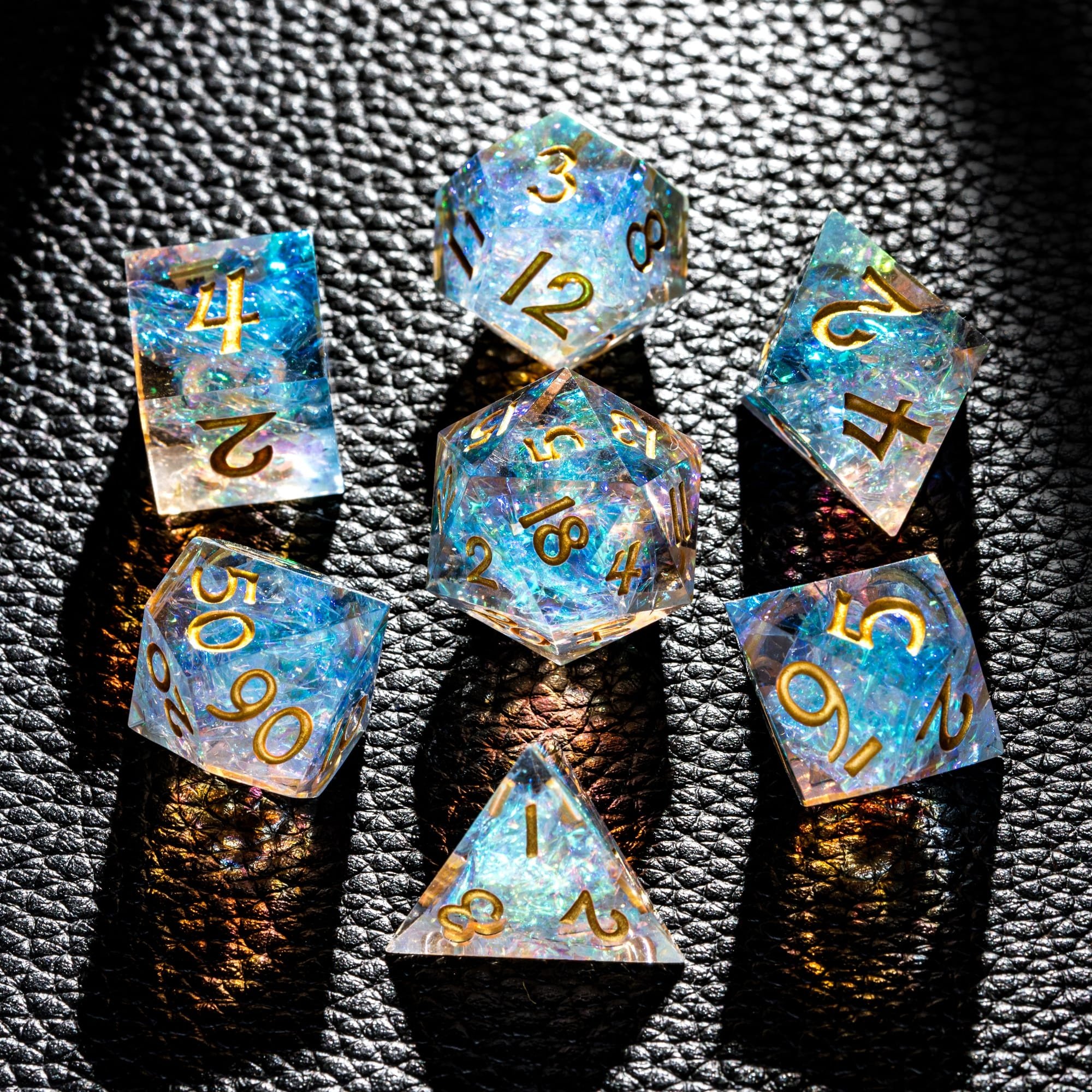 Udixi Polyhedral Sharp Edge RPG Resin Dungeons and Dragons Glitter Dice Set Transparent color