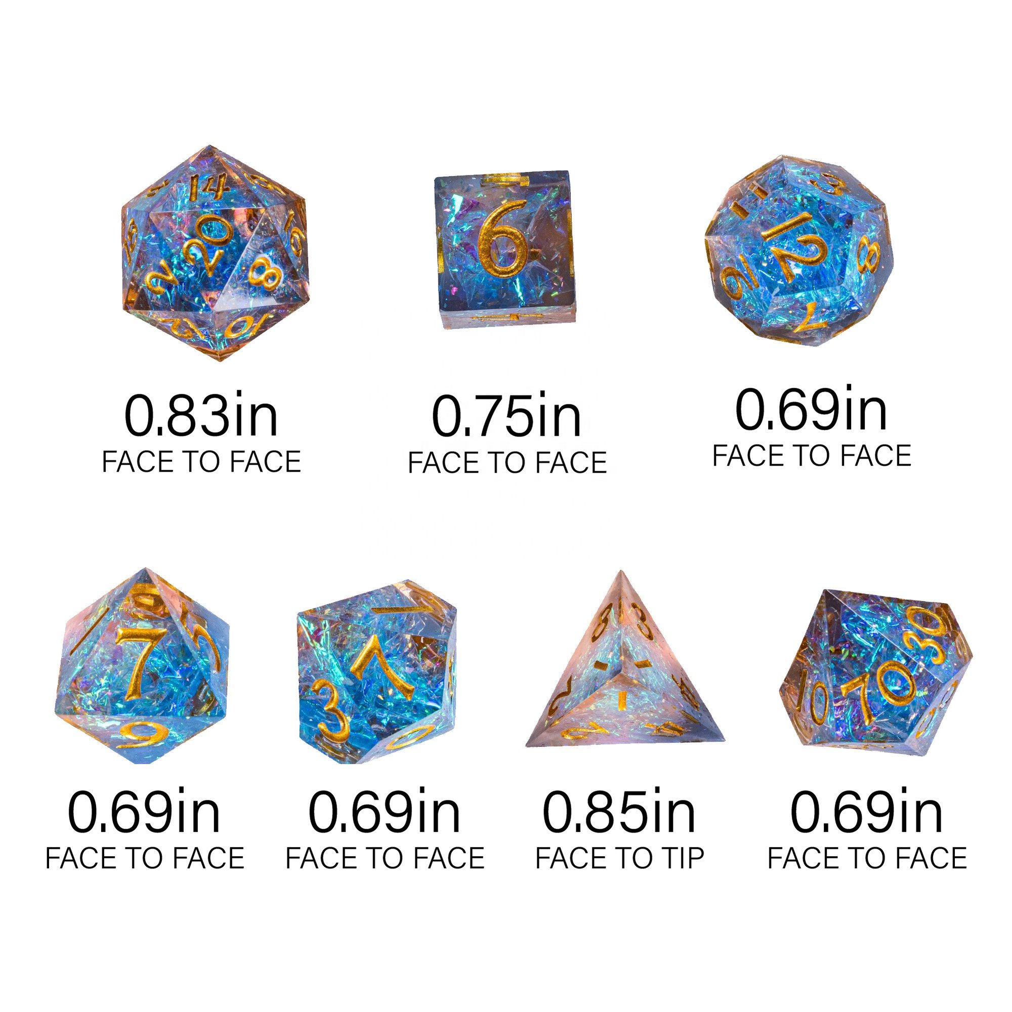 Udixi Polyhedral Sharp Edge RPG Resin Dungeons and Dragons Glitter Dice Set Transparent color