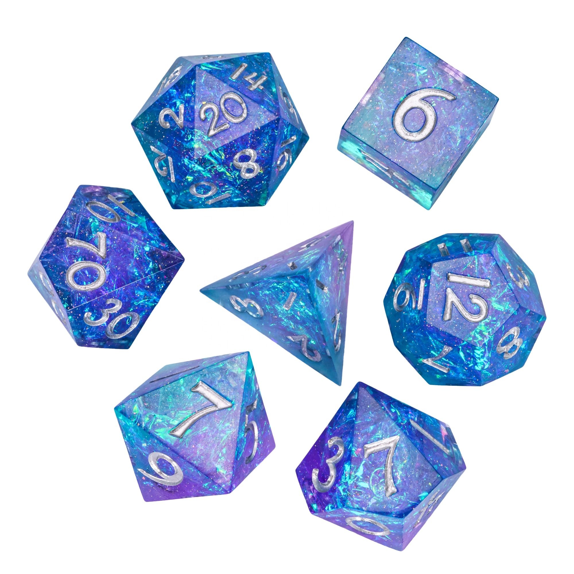 Udixi Resin Sharp edge Dice Polyhedral dungeons and dragons RPG Color Glitter paper Dice Cube Set