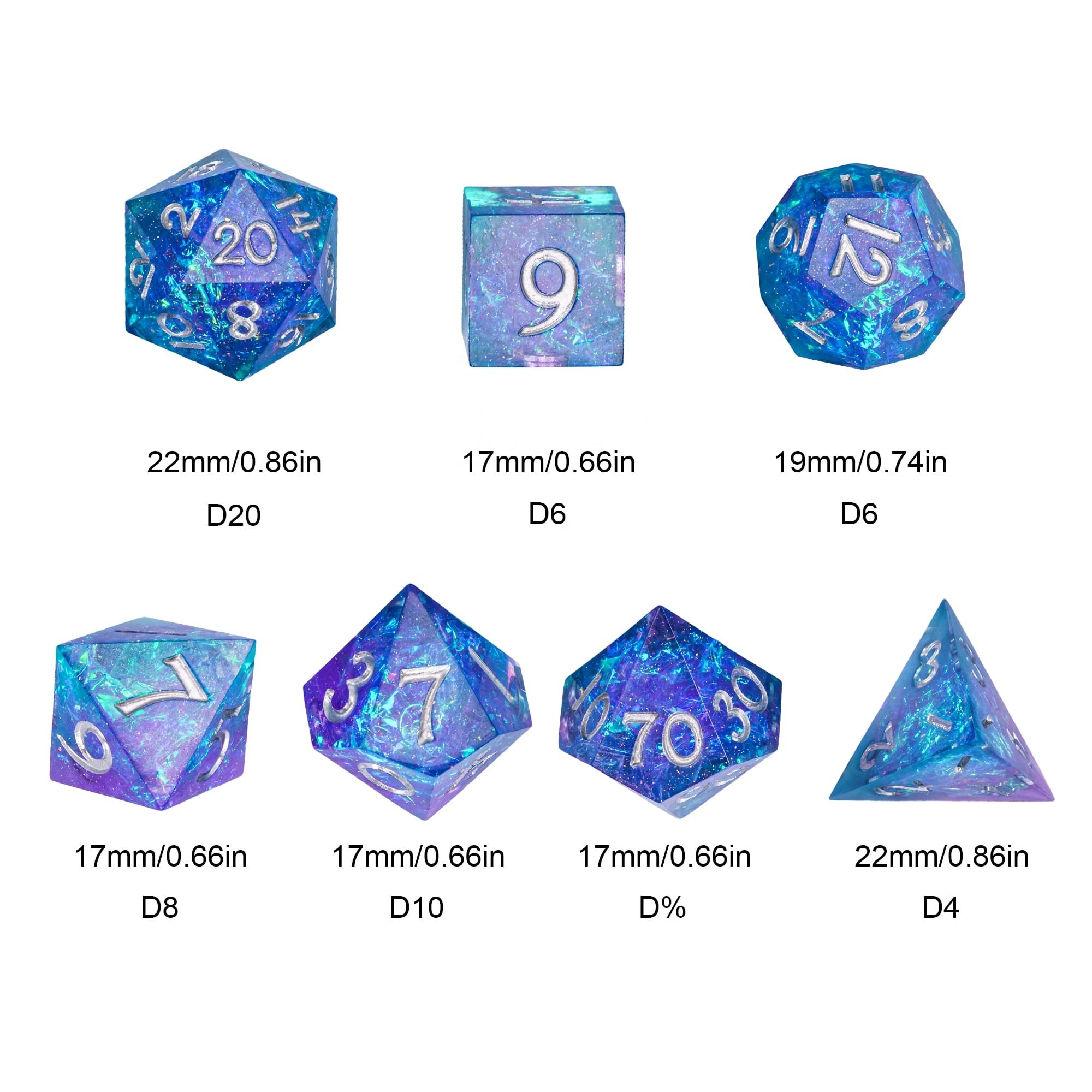 Udixi Resin Sharp edge Dice Polyhedral dungeons and dragons RPG Color Glitter paper Dice Cube Set